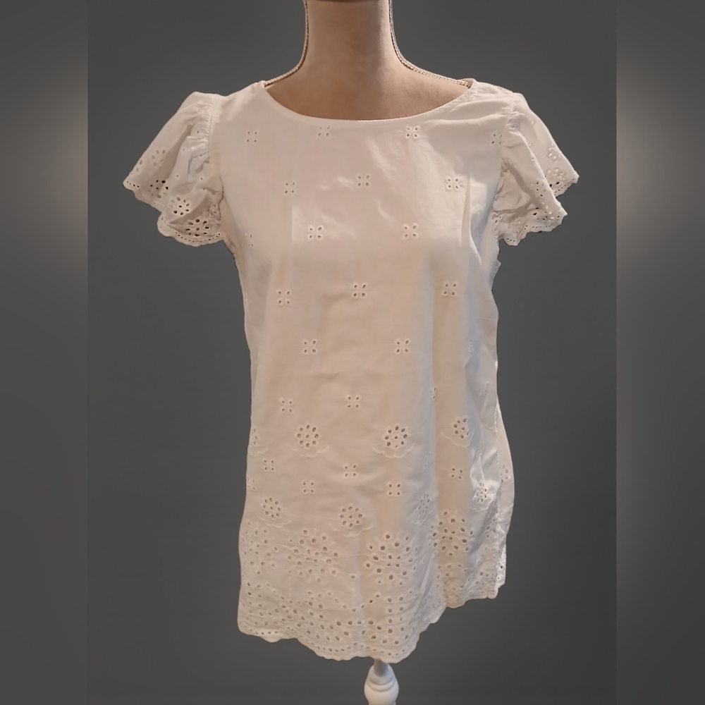 Valentina Naldi Cotton White Eyelet Womans Blouse Large Coastal Beach